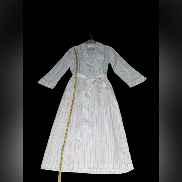 ADORA by Cuddledown Women's Striped Robe - White with Pink and Green - Picture 3 of 8